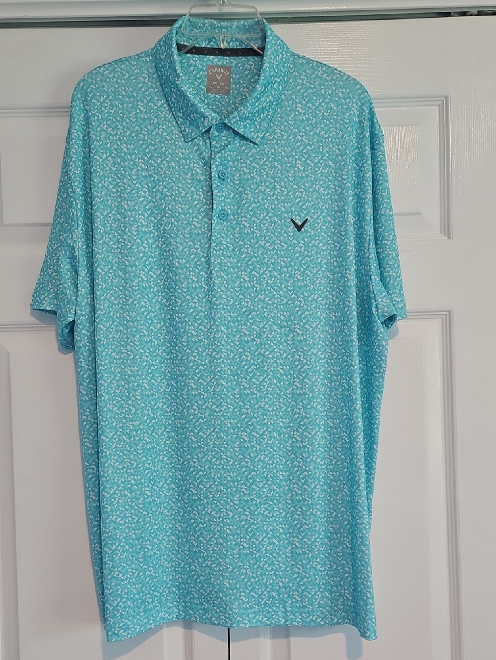 Callaway Men's Light Aqua Patterned Polo LIKE NEW